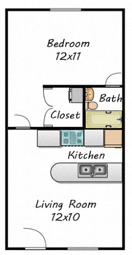 Floor plan for studio, 1 bath, 544 sqft